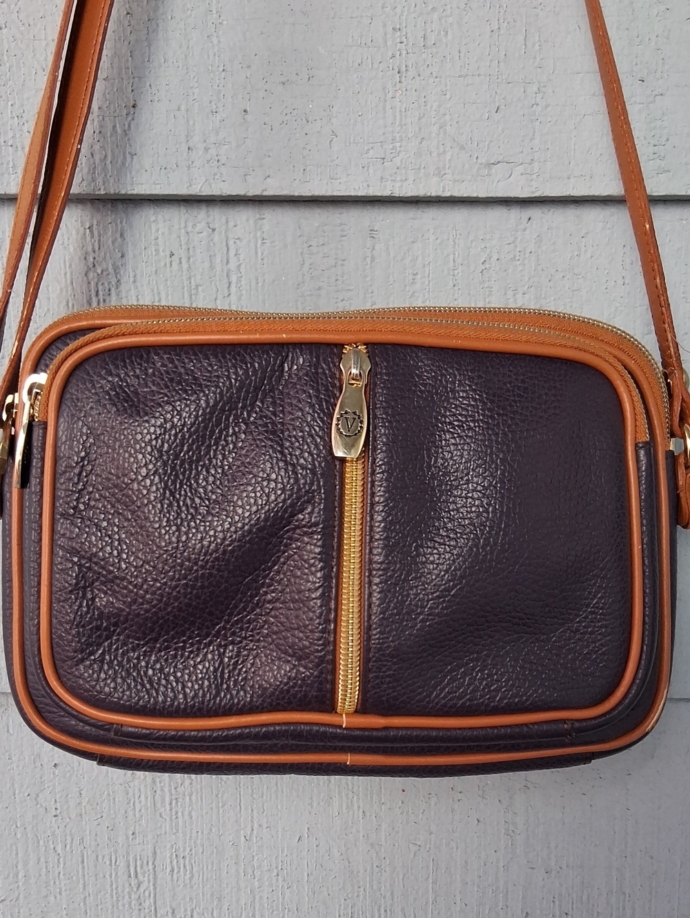 Valentina Brown, Eggplant Leather Crossbody Bag